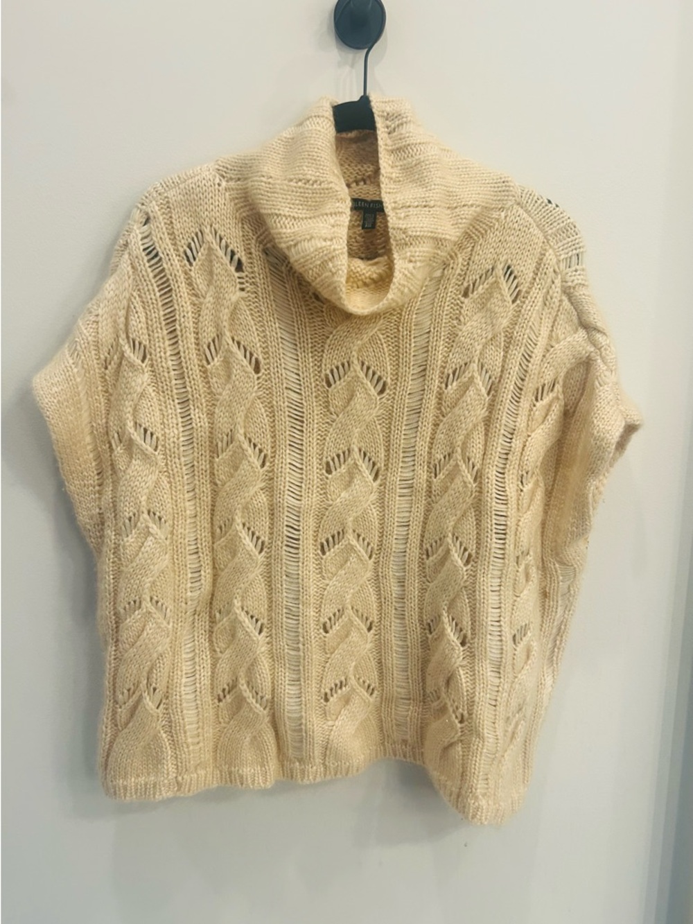 Eileen Fisher Cream Cable Cowl Turtleneck Pullover